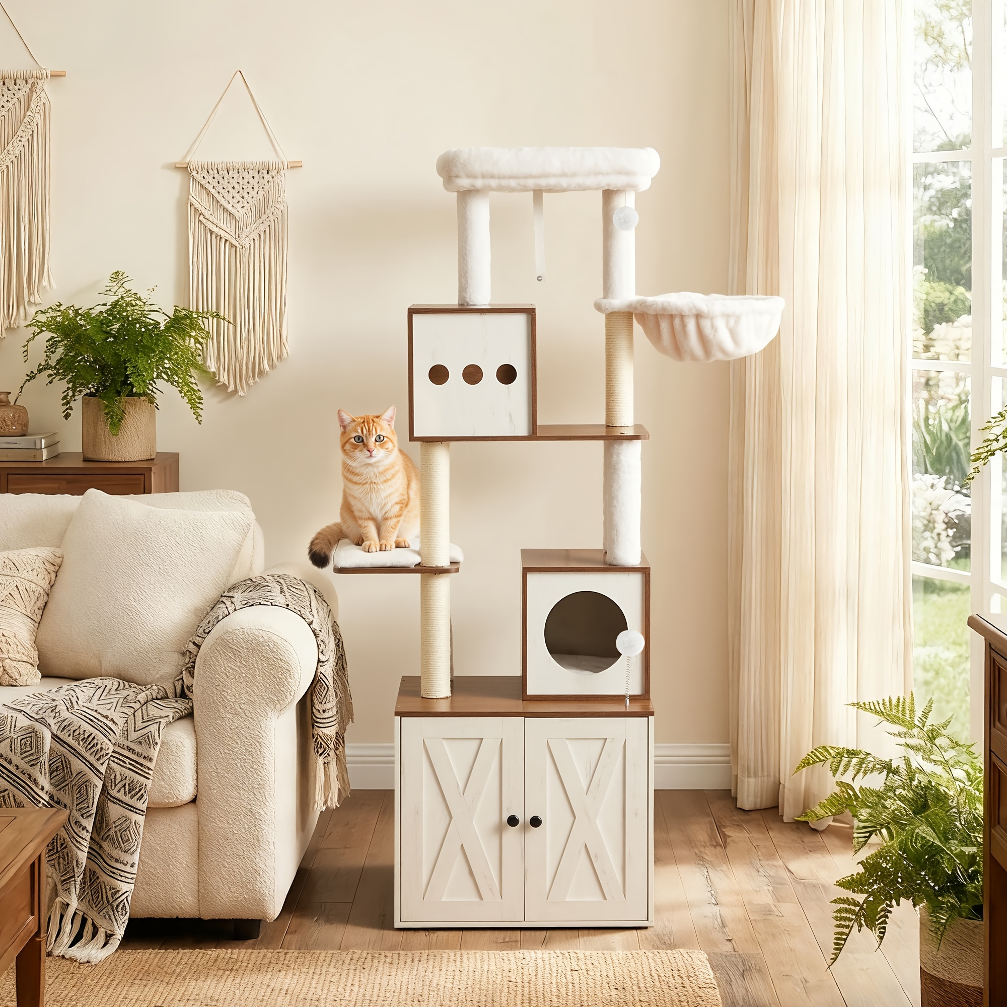 Scratching Post, Cat Tree With Litter Box Cabinet, 178cm High, Cat Scratching Post, Scratching Column, Platform, Washable