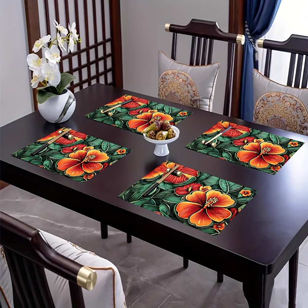 set of 4 abstract seamless pattern watermelon hibiscus   dining table mat insulation mat suitable for home   kitchen and dining table decoration 12x18inch