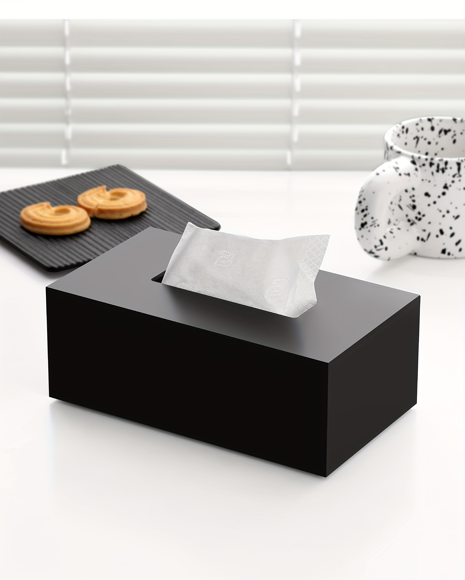 modern black tissue box holder with matte or glossy   - heavy-duty rectangular design with   lid & tissue dispenser slot | durable acrylic construction for home, office, hotel, restaurant | minimalist decor, space-saving & hygienic | compatible with tissues (no  /screws), modern tissue box holder, reusable square tissue box, tissue box with storage, craft tissue box, tissue box holder for car Product details 1