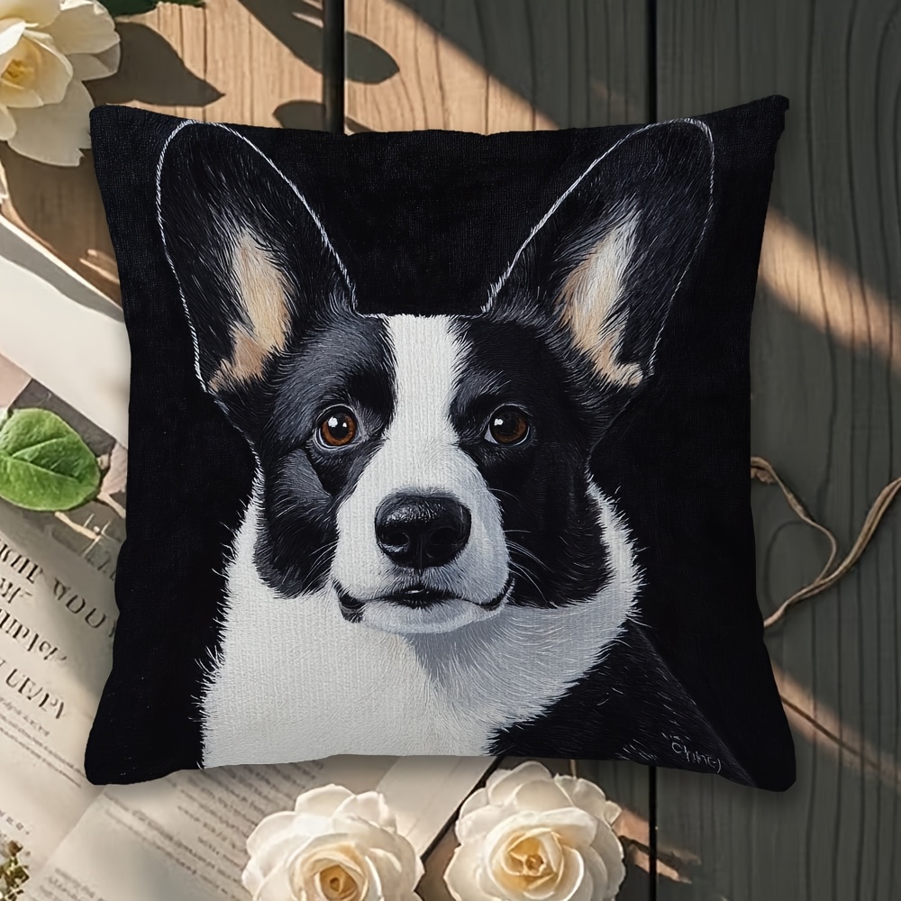 

18x18" Corgi Throw Pillow Cover - Double-sided, Black & , Zip Closure - Decor (pillow Not Included)