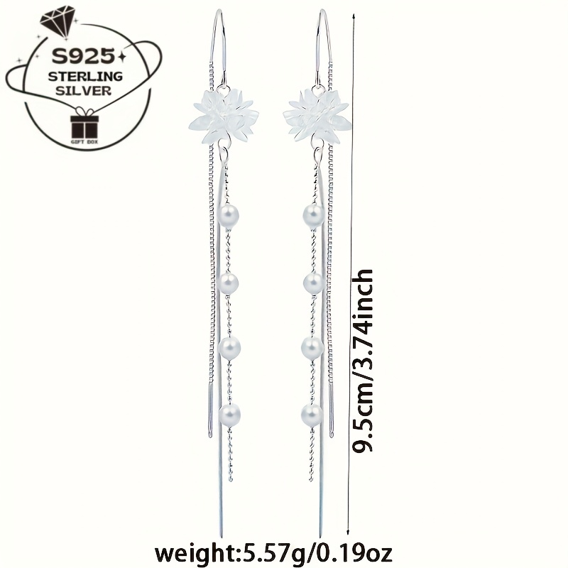 925 Silver Long Ice Flower Freshwater Earrings