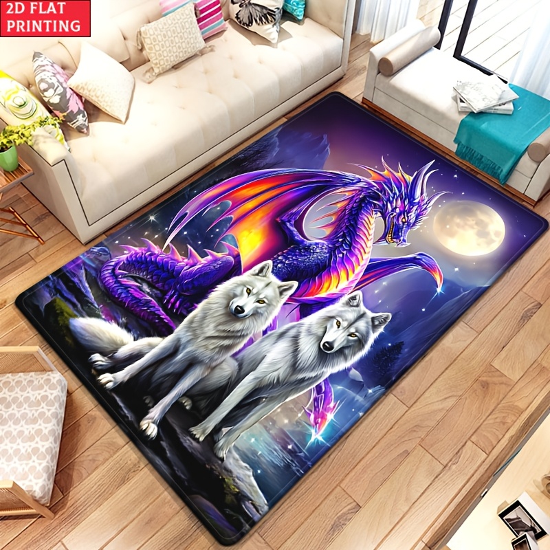 TEMU 2d Flat 800g/m² Purple Dragon With Hd Printed Indoor Rugs, Yoga Mat, Non-slip Bathroom Mats, Microfiber Absorbent Machine Washable Polyester Rug