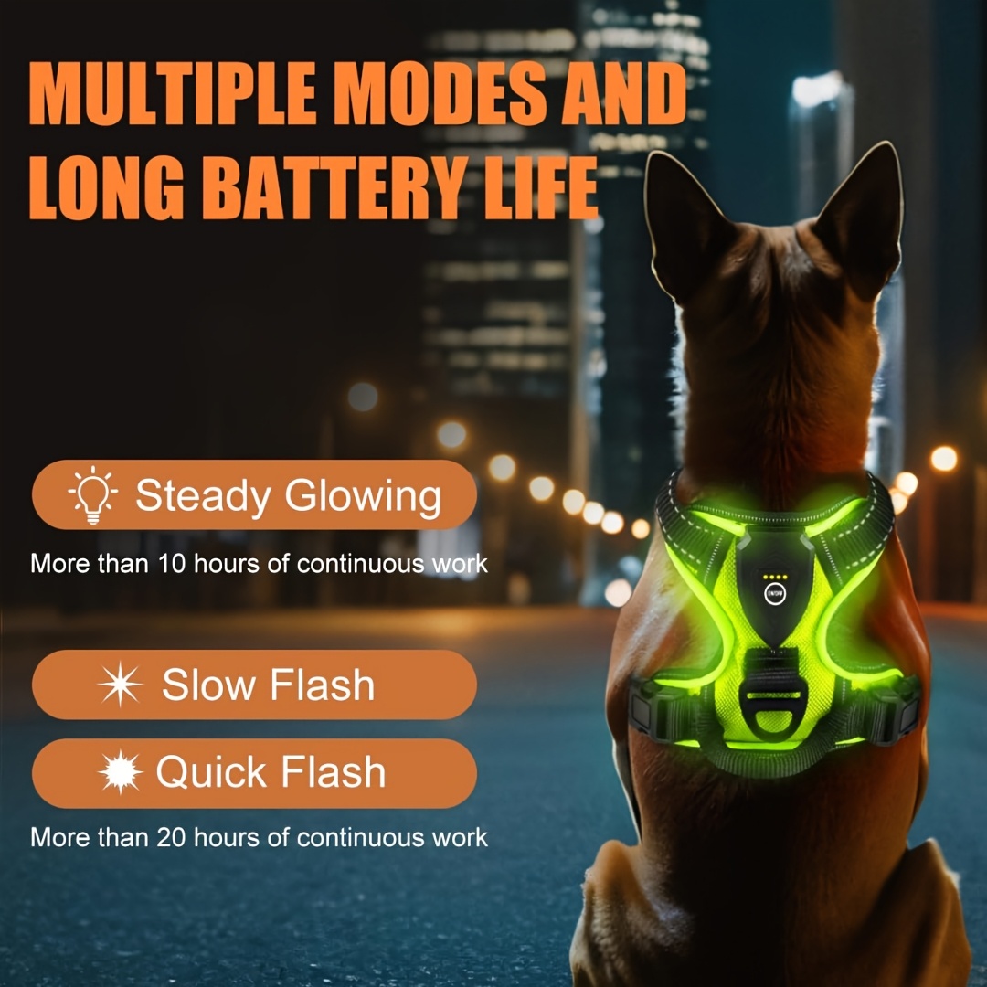 Light Up Dog Harness with LED Flashing Warning System - Rechargeable Suitable for Night Walking, 3 Lighting Modes & Flashing Alert, Oxford Cloth Harness for Low-Light Visibility, Machine Washable for Pet Travel and Nighttime
