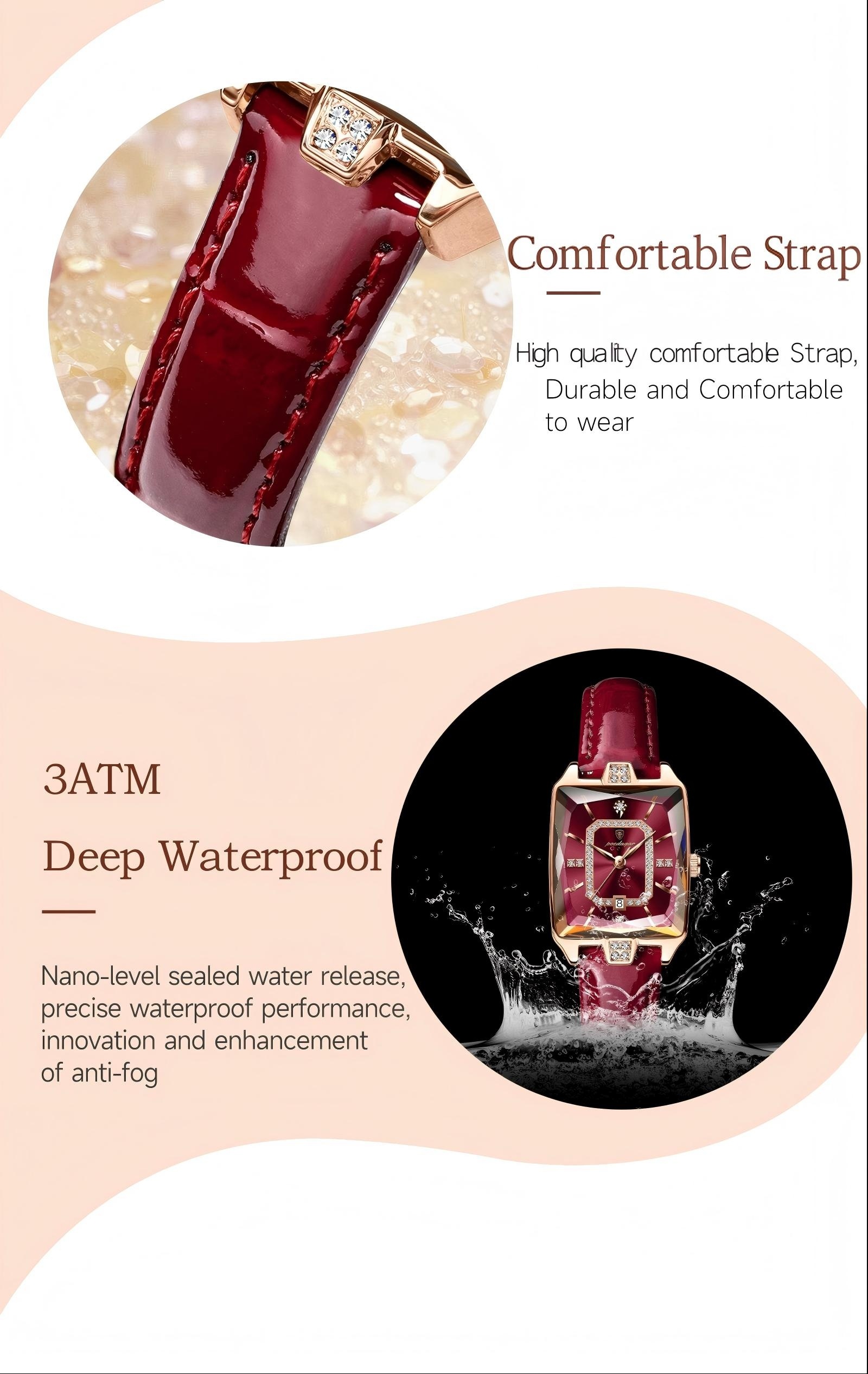 womens elegant watch   ladies wristwatch with burgundy dial square case quartz movement high quality up to 3atm 30m pu leather strap everyday formal jewelry like accessory for women stylish wristwear sophisticated     dial fashionable   fashion accessory chic wristwear durable   professional women Product details 7