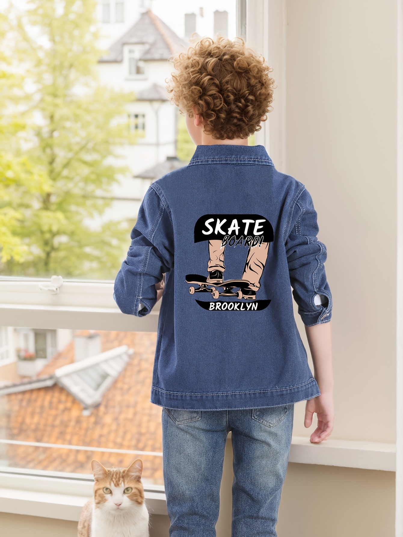 casual printed ripped boys denim jacket kids' fashion - Temu Georgia