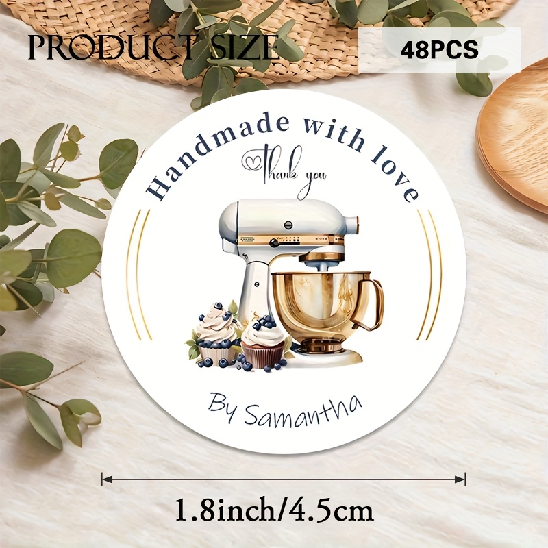 TEMU Custom Sets Of 48 Or 96 Round Stickers Featuring A Vintage Design With Elements Like Mixers And Cupcakes, Perfect For Labeling Baked Goods, Gift