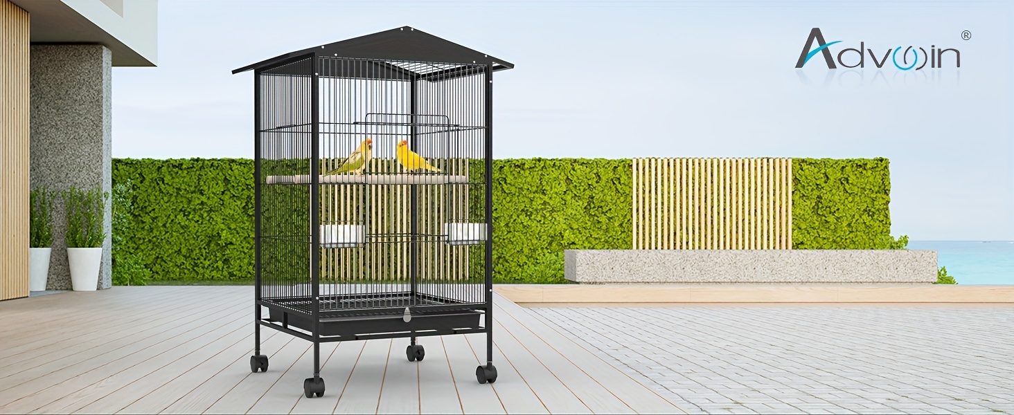   large metal bird cage with 2 perches rotatable wheels brake ideal for parrots budgies     antirust   waterproof tray 85 57cm Product details 0