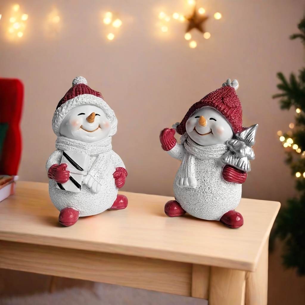 

2pcs Snowman Figurine Set - Decorative Statues For Types - For Christmas, Hanukkah, Easter, - No Needed