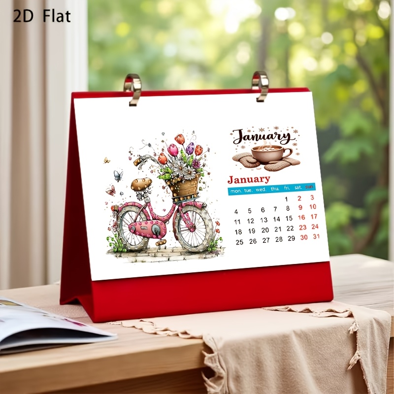 TEMU 1pc 2027 Garden Pattern Diamond Painting Handmade Holiday Series Pattern Calendar, New Year Calendar, Desktop Calendar, Desktop Display Stand