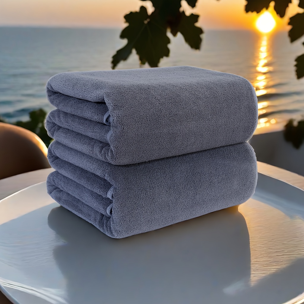 2pcs Oversized Outdoor Large Towel, High Absorbent High Quality Thickened 400gsm Microfiber Solid And Comfortable Towel, Suitable For Fitness, Camping, , Shower