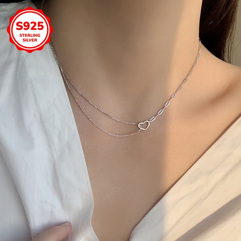 S925 Silver Asymmetric Heart Necklace, Charming Gift
