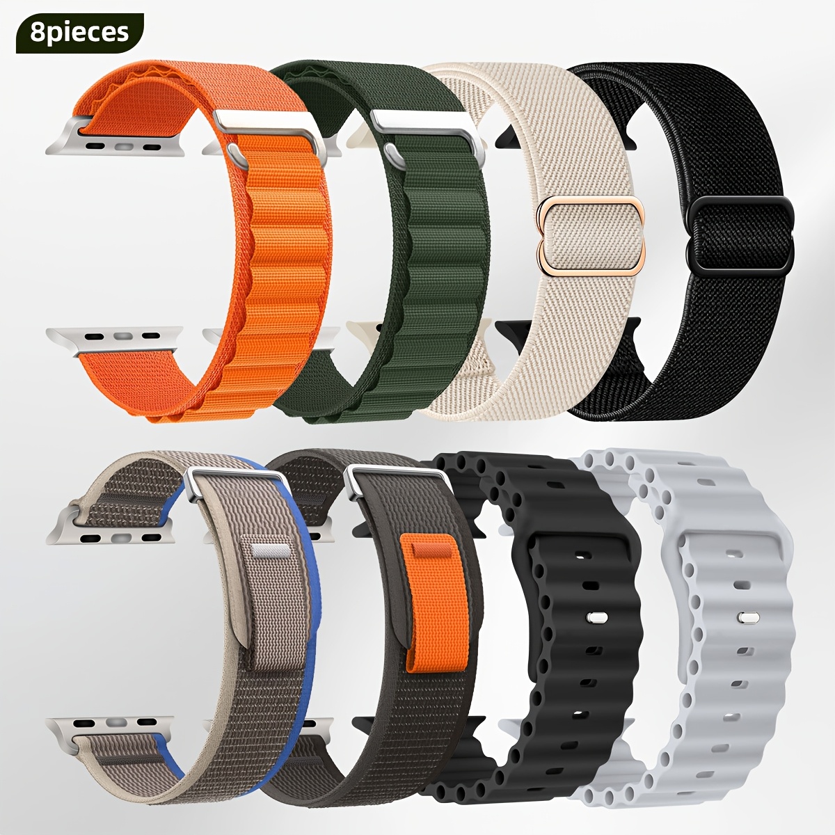 TEMU Un juego de 8 correas para Apple Watch Ultra, que la correa transpirable, la correa Alpine Loop, la correa Ocean y la correa elástica, diseñadas