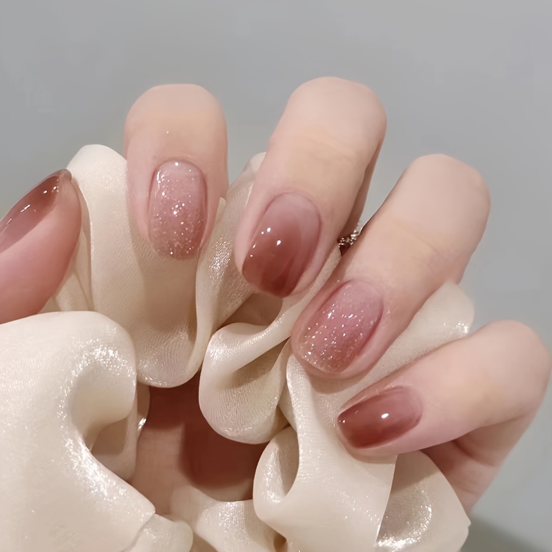 

24pcs Short Wearable Nail Tips -changing Ice-transparent Nail Tips Gradient Style, Comes With A Nail File And A Jelly Glue