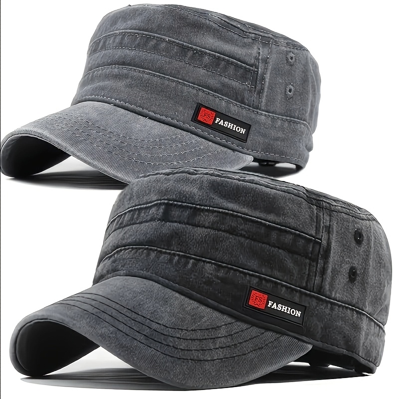 Image of 2pcs Adjustable Flat Top Hats For Men And Women, Outdoor Sports And Casual Washed Distressed Baseball Caps, A Stylish Gift Vintage Duckbill Hats