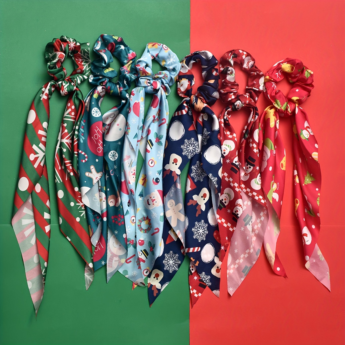 

6pcs Christmas Bow & - Printed Ponytail In , , Red, - For &