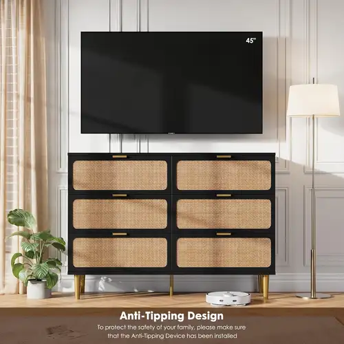 6 drawer dresser for bedroom, rattan chest of drawers with deep drawers, large modern double dresser for closet with , horizontal dresser for living room, hallway, bedroom - furniture - Temu 6 drawer dresser for bedroom, rattan chest of drawers with deep drawers, large modern double dresser for closet with , horizontal dresser for living room, hallway, bedroom - furniture - Temu