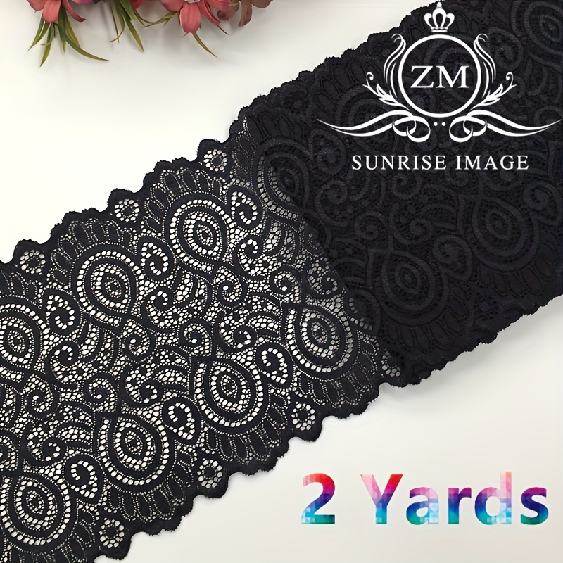 Image of Stretch Lace Trim Ribbon, 17.5cm Wide - Vibrant Floral Pattern Elastic Fabric In Multiple Colors For Diy Sewing, Crafts, Underwear & Clothing, Lace Fabric