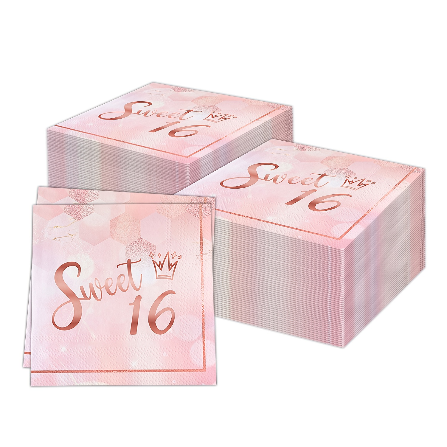 TEMU 20-pack Rose Golden 16th Birthday Napkins, 2-ply Multifold Disposable Paper Napkins, Happy Birthday Party Favors For Dinner & Celebrations
