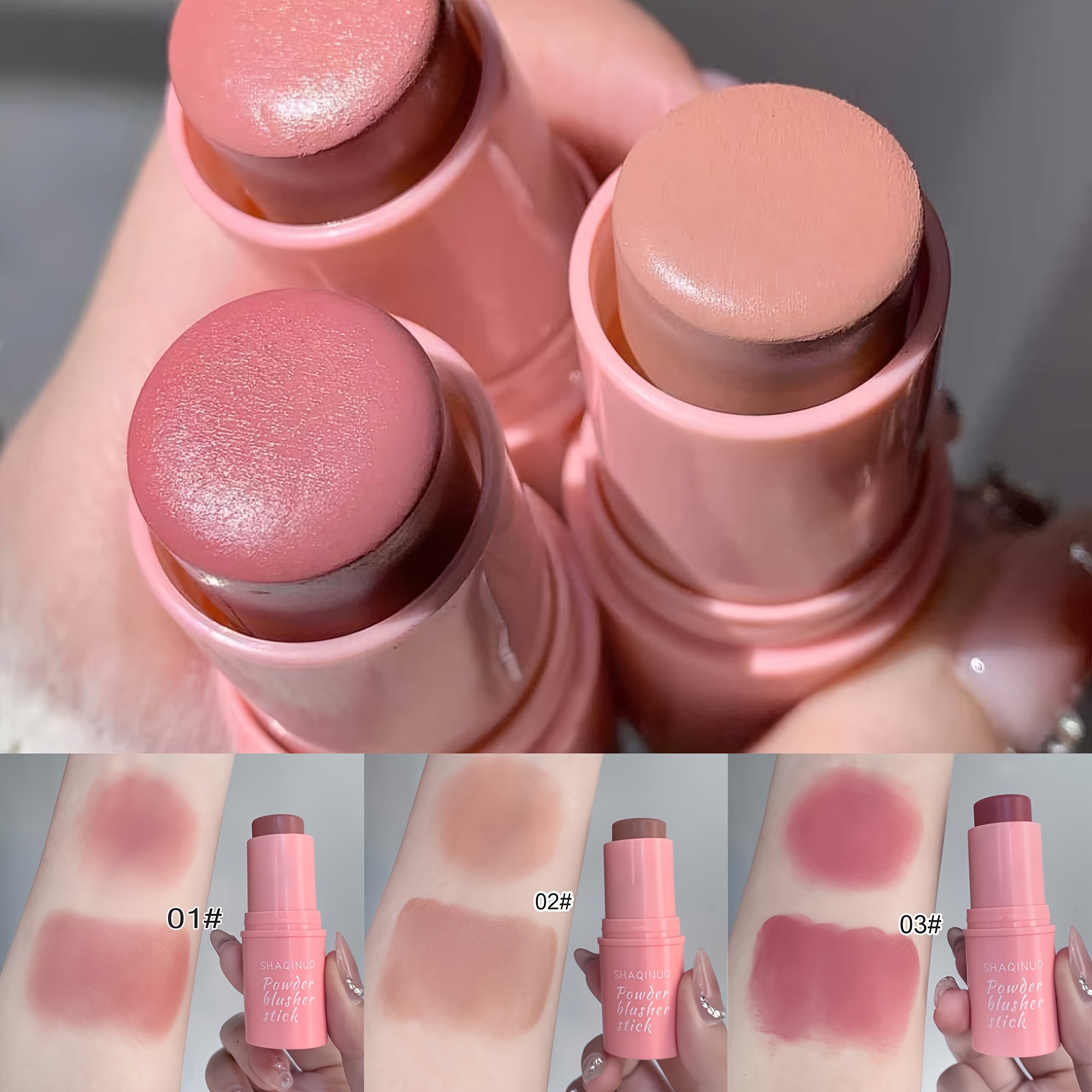 Image of 3-pack Vitality Smooth Blush Stick, Effortlessly Glides On For , Matte, And Nude-like Finish. 3-in-1 Multifunctional Blush Cream, Facial Makeup