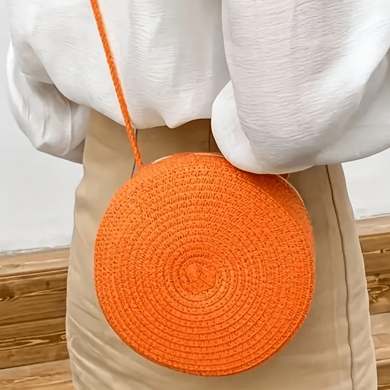 Image of Summer Solid Color Women' Shoulder Bag, Vacation Beach Crossbody Round Bag, All-match Outing Beach Bag Zipper Round Crossbody Bag