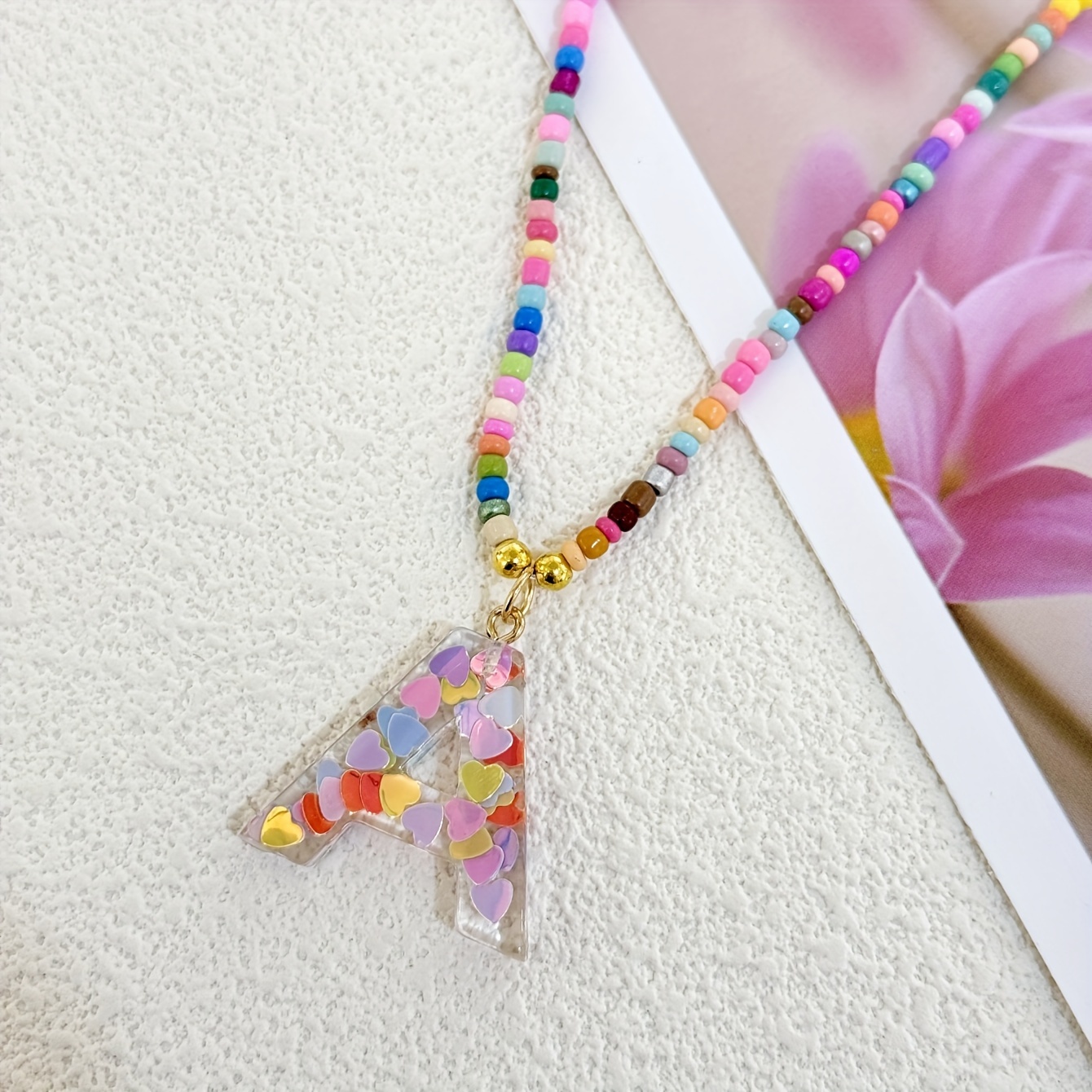 TEMU 1pc Y2k Fashion Resin Pendant Necklace, Women's Cute Colorful Beaded 26 Letter Alphabet Pendant, Glass Everyday And Music Festival Accessories, Wearable In All