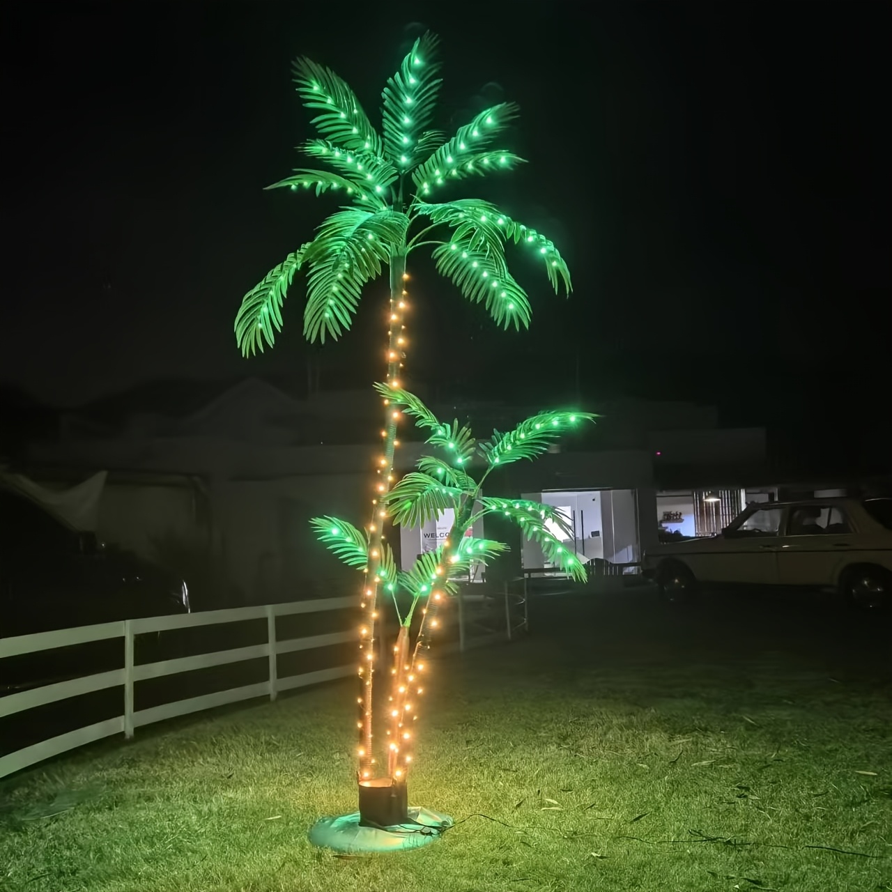 TEMU 7ft Solar Lighted Artificial Palm Tree 260 Leds For Outdoor Bars, Christmas Decoration, Patios, , Yards Pool, Party, Outdoor Lighting Decor,