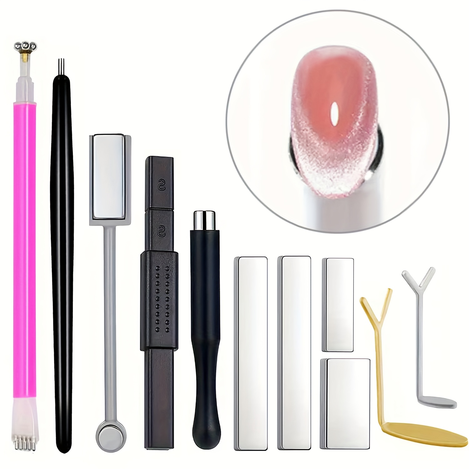 E-shop 11-tlg. multifunktionales Katzenauge-Form-Nagelset, Zubehör für Nagellack/-gel im Katzenauge-Design, einfache Erstellung einer