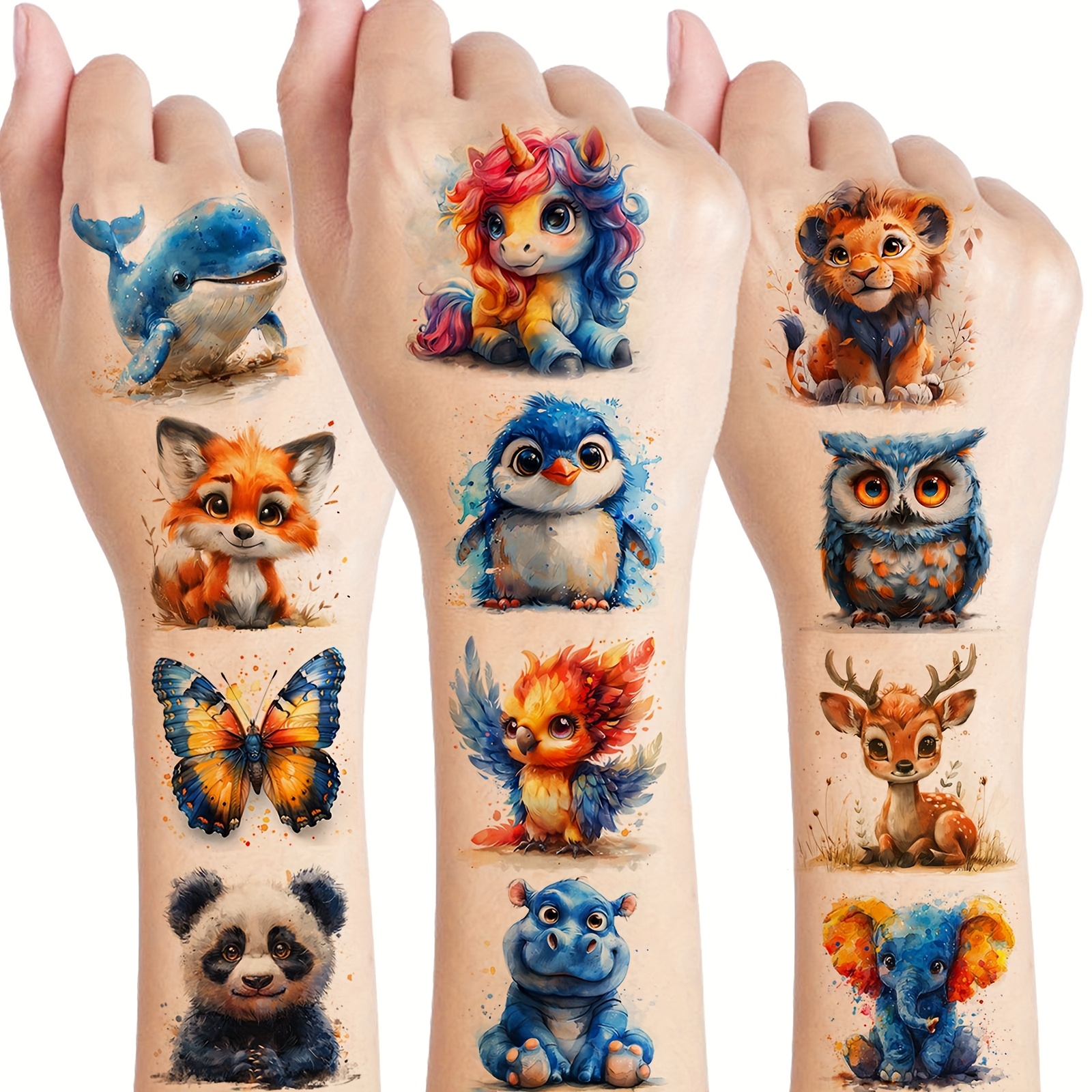 TEMU 50pcs Watercolor Temporary Tattoo For Arm, Long Lasting Temp Bulk Waterproof Fake Tattoo Stickers Body Face, Party Favor Supplies Basket Goodie Bags Stuffers Essentials
