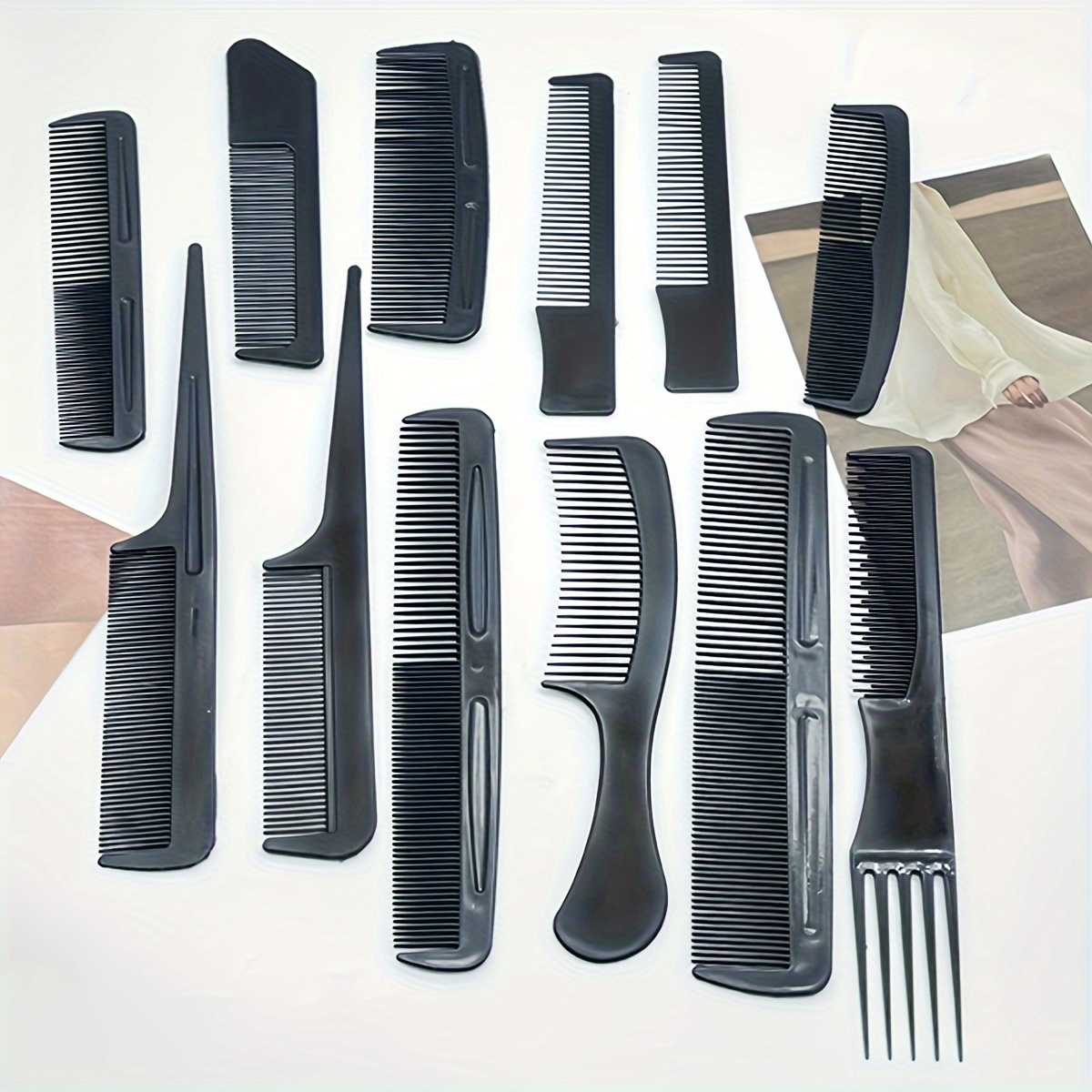 

12pcs Professional Hair Combs Set - Plastic Bristle Finishing Comb For Normal Hair - Durable, Non-damaging Scalp Care & Haircut Styling Tools