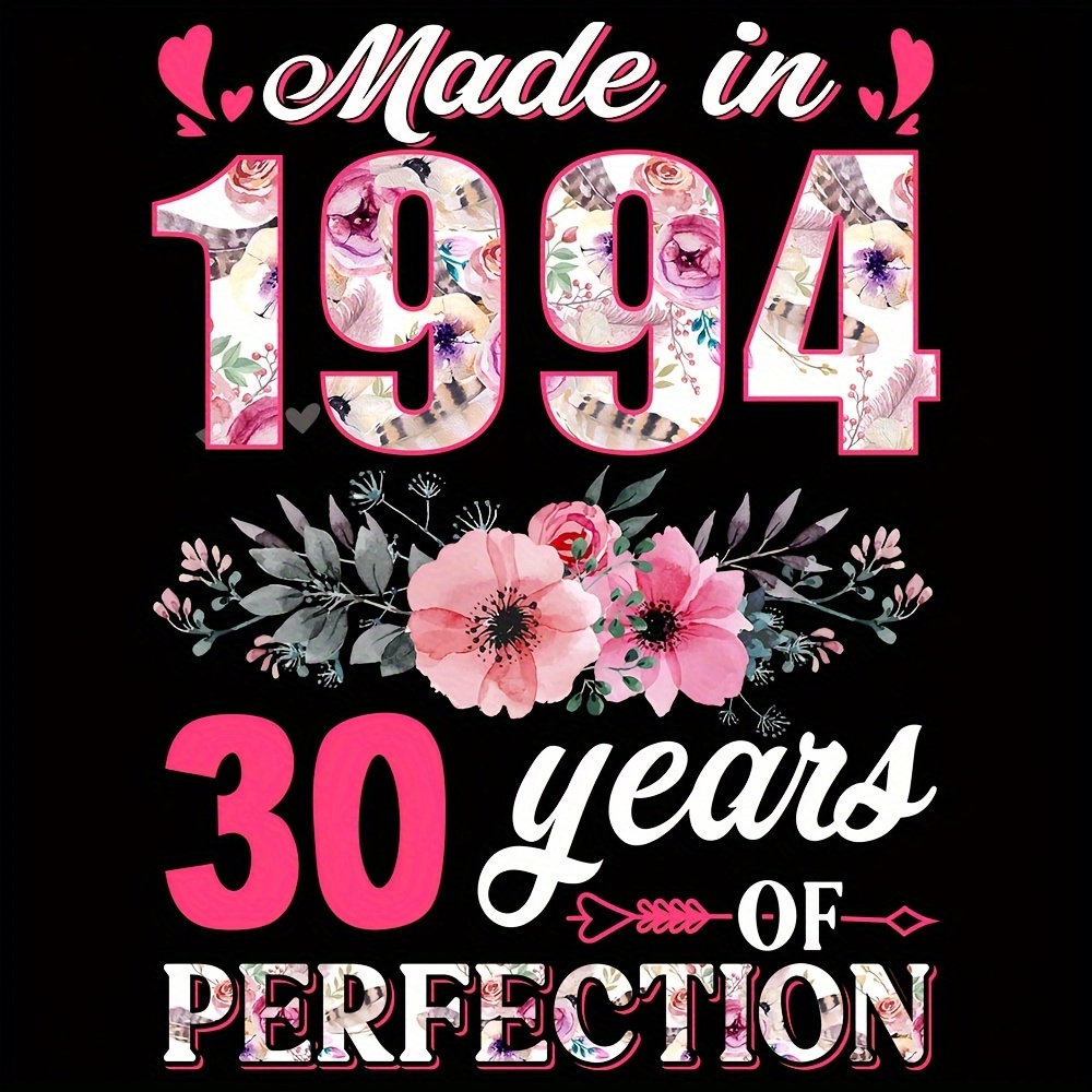

1/2pcs 30 Year Old Made In 1994 Floral Patch 30th Birthday 90s Beautiful Transfer Stickers On Festive Clothes Diy Heat Transfer Vinyl Iron On Patch For Shirts Jeans Diy Bag