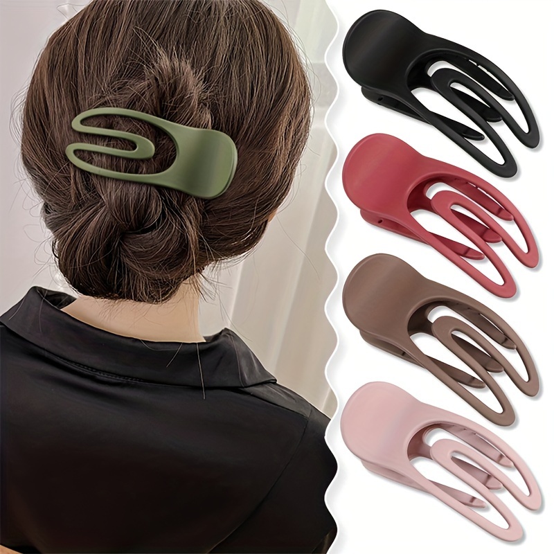 

4pcs Solid Color Frosted Hair Grab Clips Hair Bun Makers Non Slip Ponytail Holders For Women And Daily Use