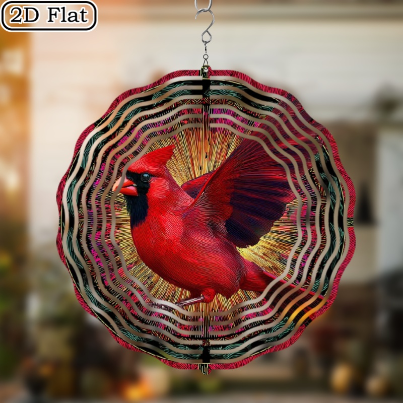 TEMU 1pc Large 10-inch Metal Wind Spinner With Red Bird - Kinetic Garden Sculpture, 360° Rotating /indoor Decoration, Elegant Hanging Ornament For