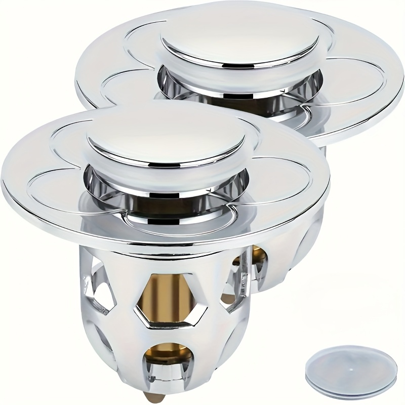 TEMU 2 Stainless Steel Pop-up Drain Filters, Suitable For Bathroom And Kitchen Sinks - Anti-clog Hair , -fit Installation, Fits 3.38-3.99cm Aperture,