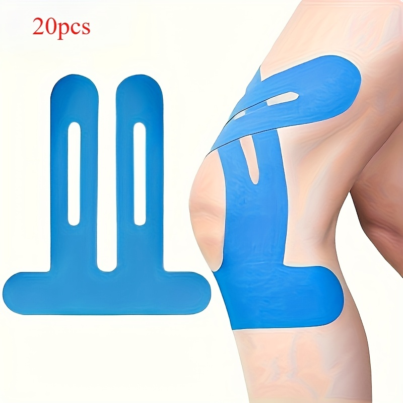 Image of 20pcs Pre-cut Knee Kinesiology Tape, Breathable, Light Blue, Sports Support For Running, Hiking And Cycling