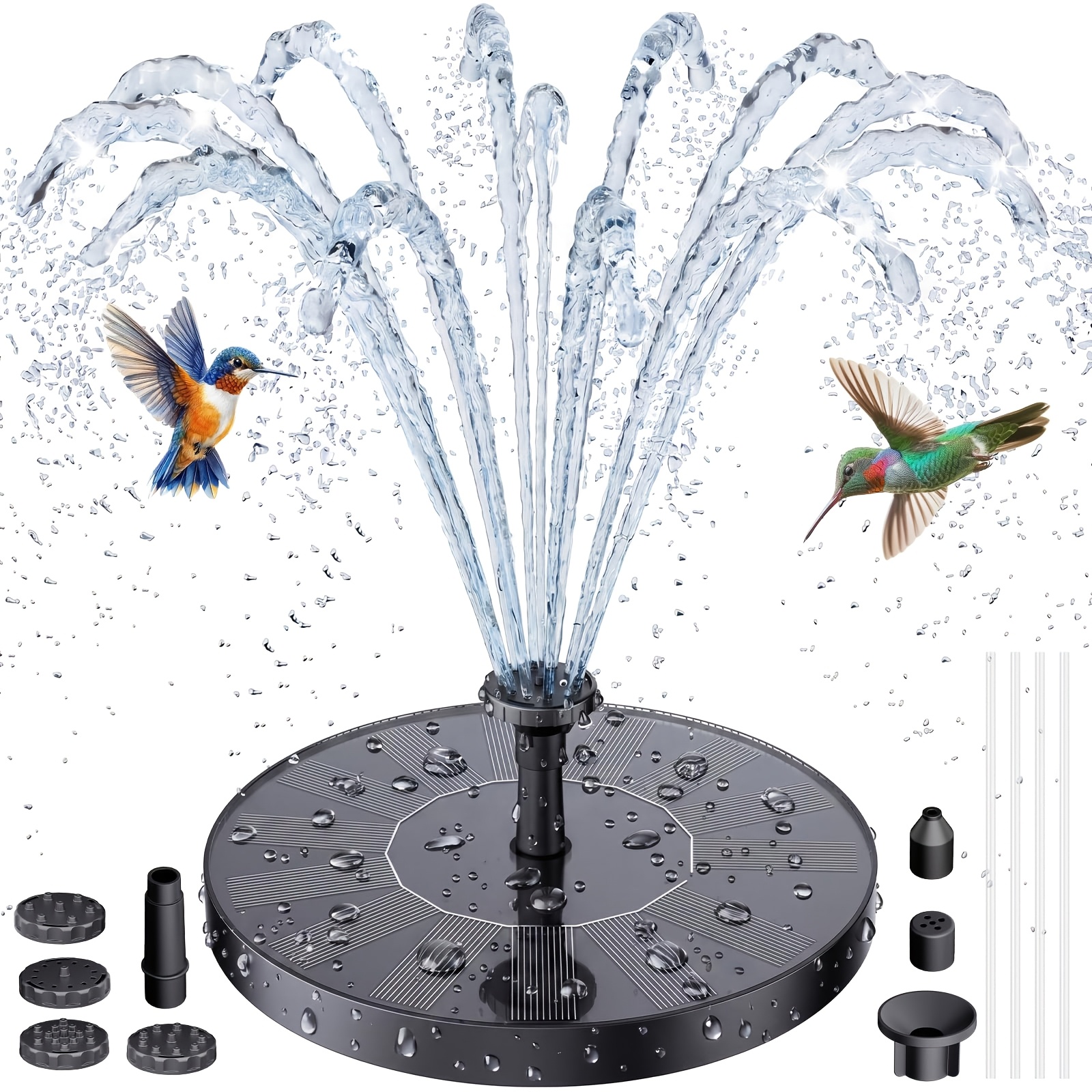 TEMU 2.2w Solar-powered Bird Bath Fountain, Equipped With A Multi-nozzle Solar Water Pump, 4 Anti-collision Strips, Ipx8 Protection Rating, Suitable