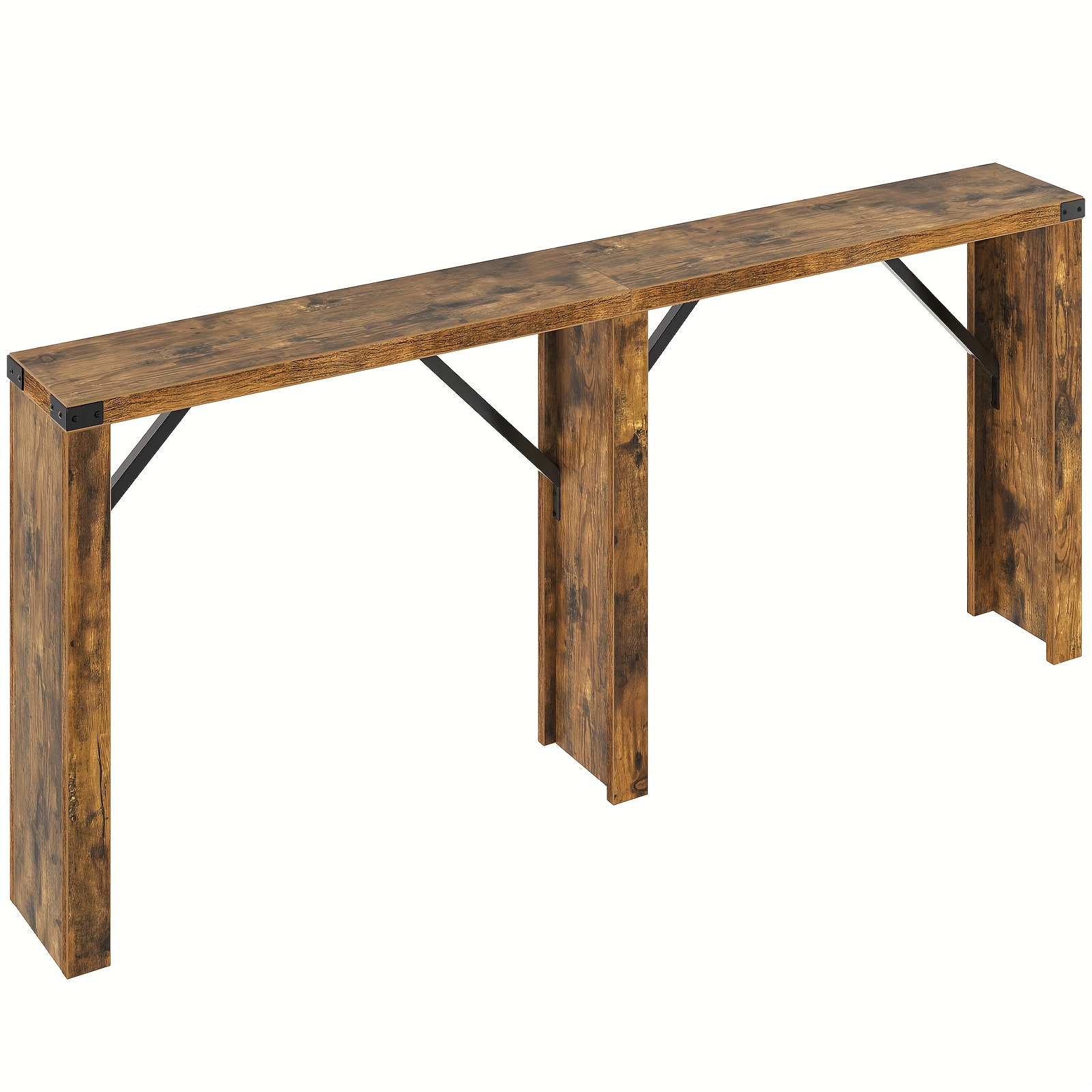 TEMU Modern Narrow Wooden Console Table With Wood Top & Sturdy Metal Legs - Freestanding Hallway Table With Black Leg Design, Space- Sofa Table For