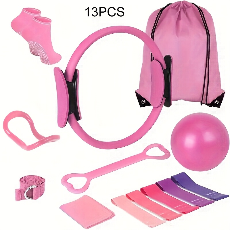 This 13pcs Strength Training Set Made of PP Material Is Suitable for Home Workouts, Featuring a 9.8-Inch Pilates Ball, a 12-Inch Yoga Ring, And Resistance Bands, Designed for Women