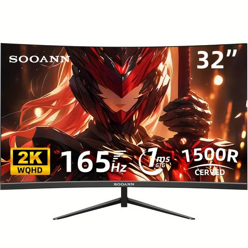 item picture 32 inch 2k computer gaming monitor qhd 2560 1440 165hz 1ms 1500r panel 99 srgb eye care mode supports display port ultra thin body tilt adjustment vesa 10 10cm rgb gaming ambient light