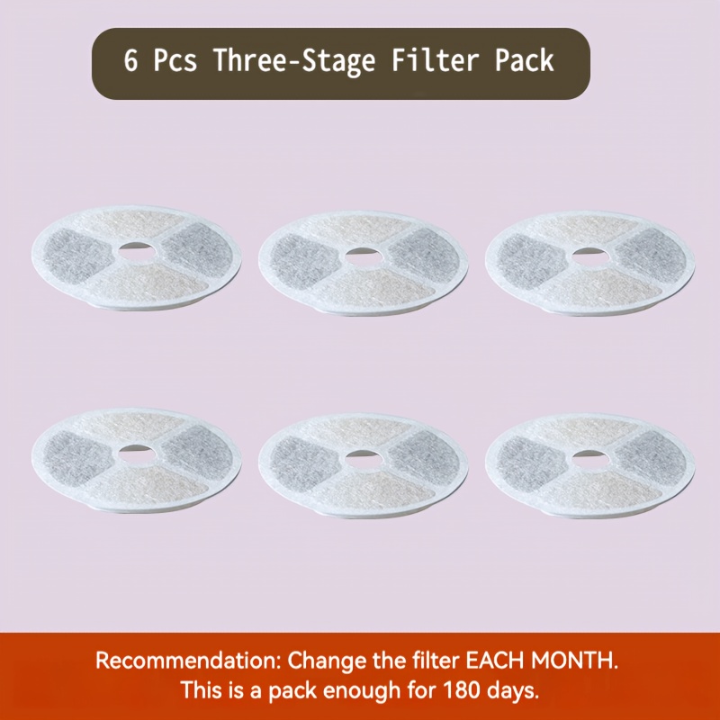 TEMU 6pcs Compatible For Ceramic Cat Water Fountain Filters - 3-stage Replacement Filter Refills With Activated Carbon & Coir , Suitable For Ceramic