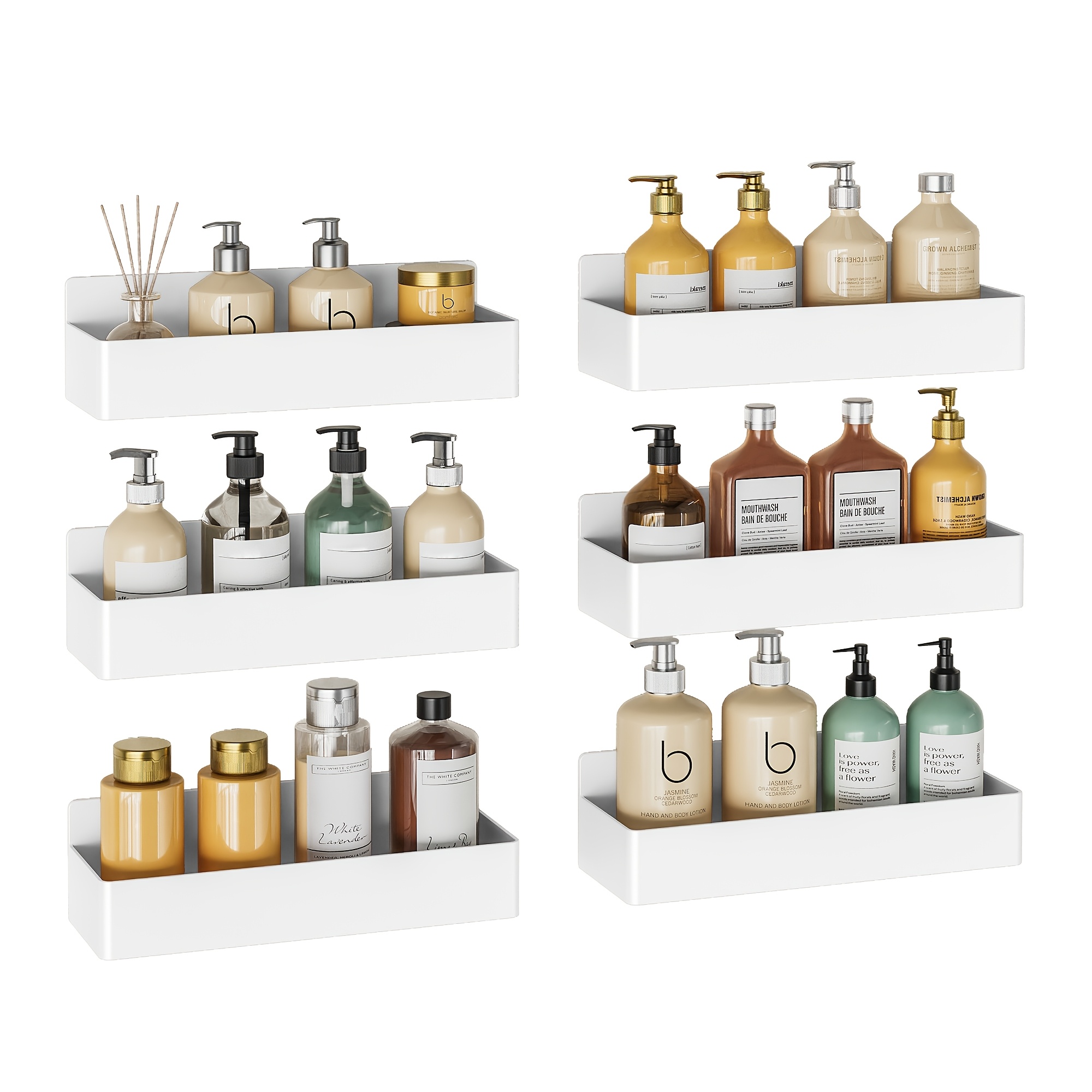 6pcs Magnetic Bathroom Storage And Organizer Set | , Adhesive, Rustproof Abs, Freestanding Shelves, Suitable For Kitchen, Bathroom And Other
