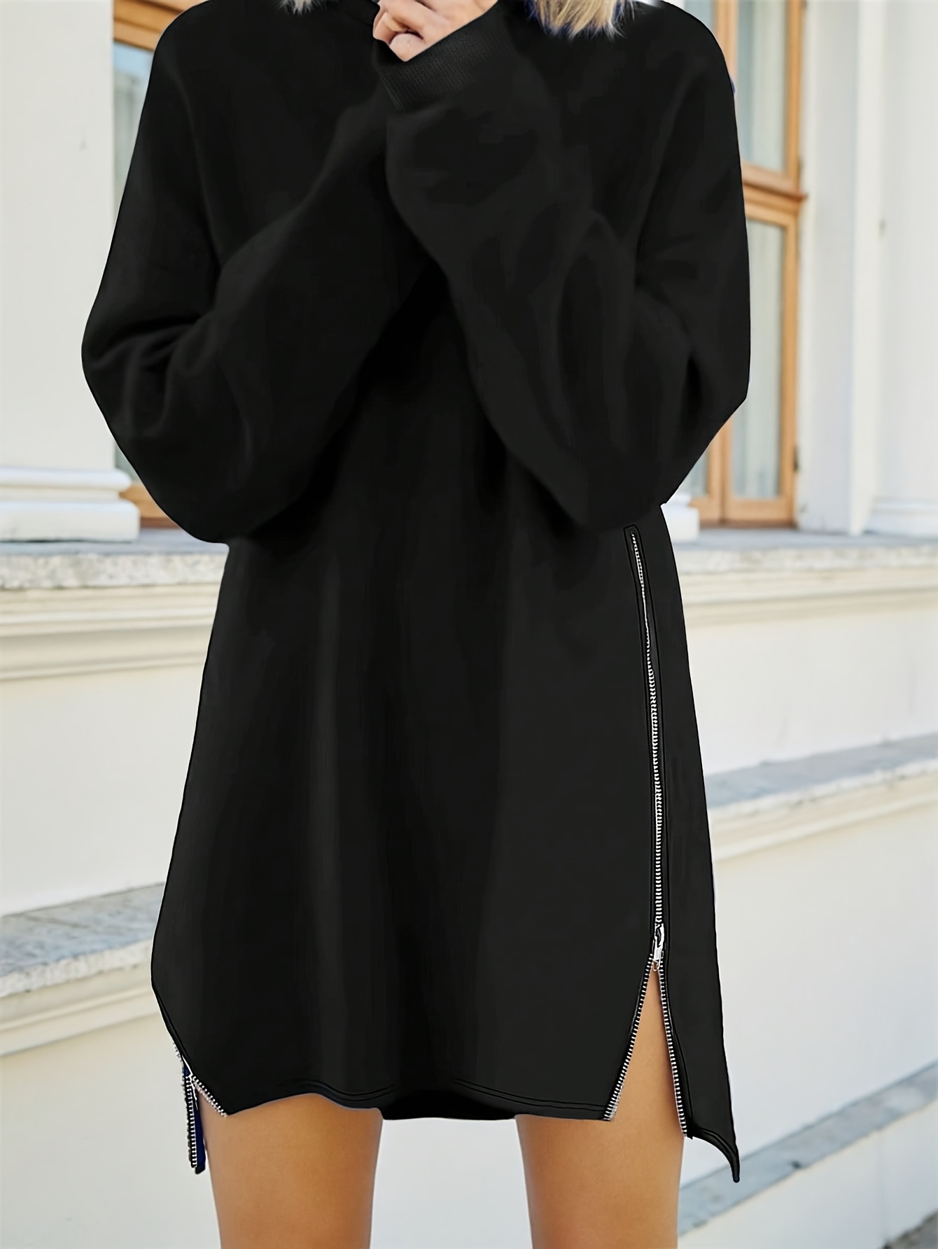elegant a line maxi dress full zipper front winter warm long - Temu Greece