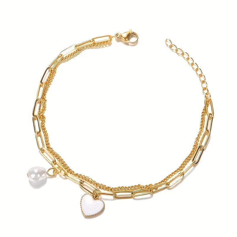 1pc Fashion Elegant Golden Silvery Chain Imitation Pearl
