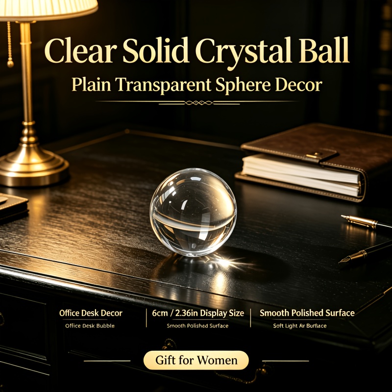 TEMU Boule de Cristal Transparente Pleine de 6 cm/2,36 pouces à Réflexion de Lumière Douce pour Bureau, Table de Chevet, Entrée, Décoration de Luxe,