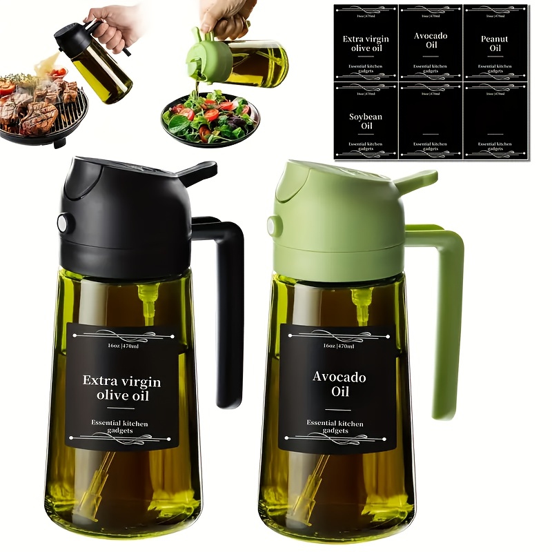 TEMU 2pcs 2-in-1 Glass Olive Oil Dropper & Cooking Sprayer | Food Grade, Spill Proof, Automatic Flip - Durable Kitchenware For Bbq, Outdoor & Kitchen Use, Olive Clear Color Random