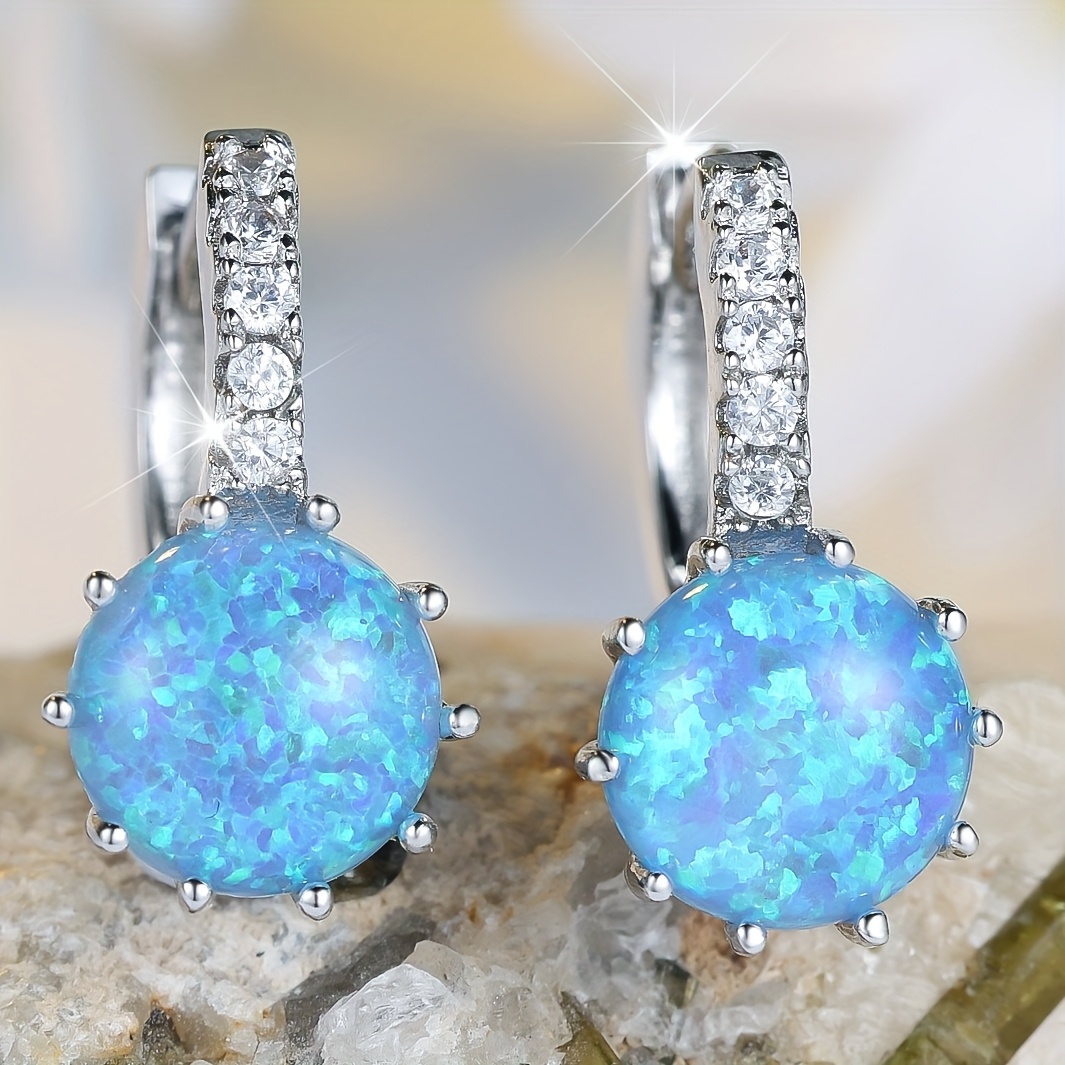 TEMU Angol A Pair Of Women's Fashion Elegant Personality Classic Earrings With Blue Synthetic Opal Inlay, Suitable For Parties, Weddings, And Daily