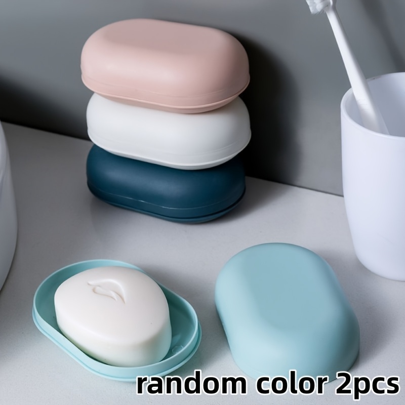 TEMU 2pcs Portable Plastic Soap Boxes With Lids, Random Colors, Bathroom Soap Holders, Multi-functional Bathroom Soap Storage Boxes