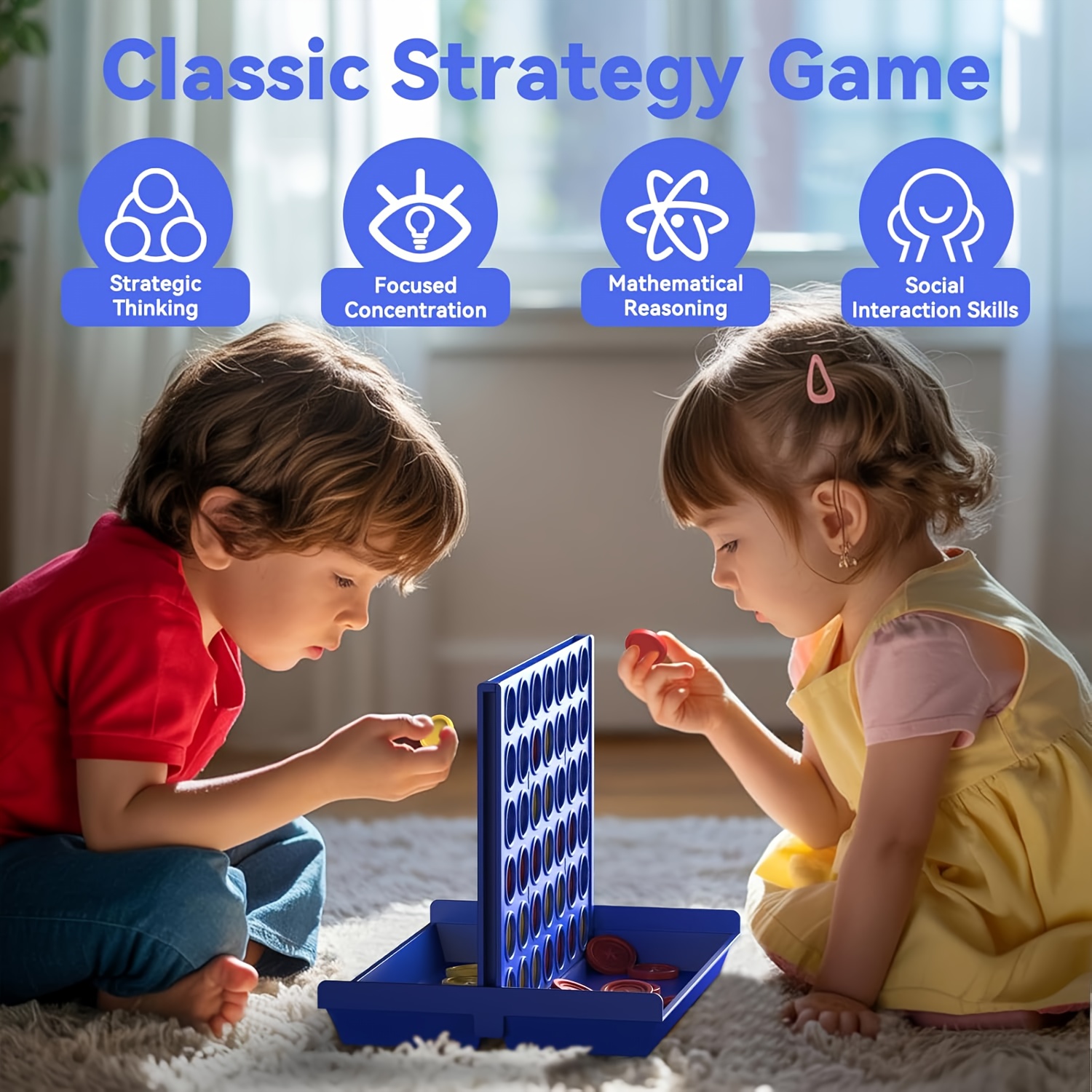Large 4-in-1 Connect & Win! Portable 2-Player Board Game - Strategy Game for Kids, Travel-Friendly with Colorful Pawns & Dice, Perfect Gift for Birthdays & Parties, Party Game, Playful Packaging, Durable Plastic