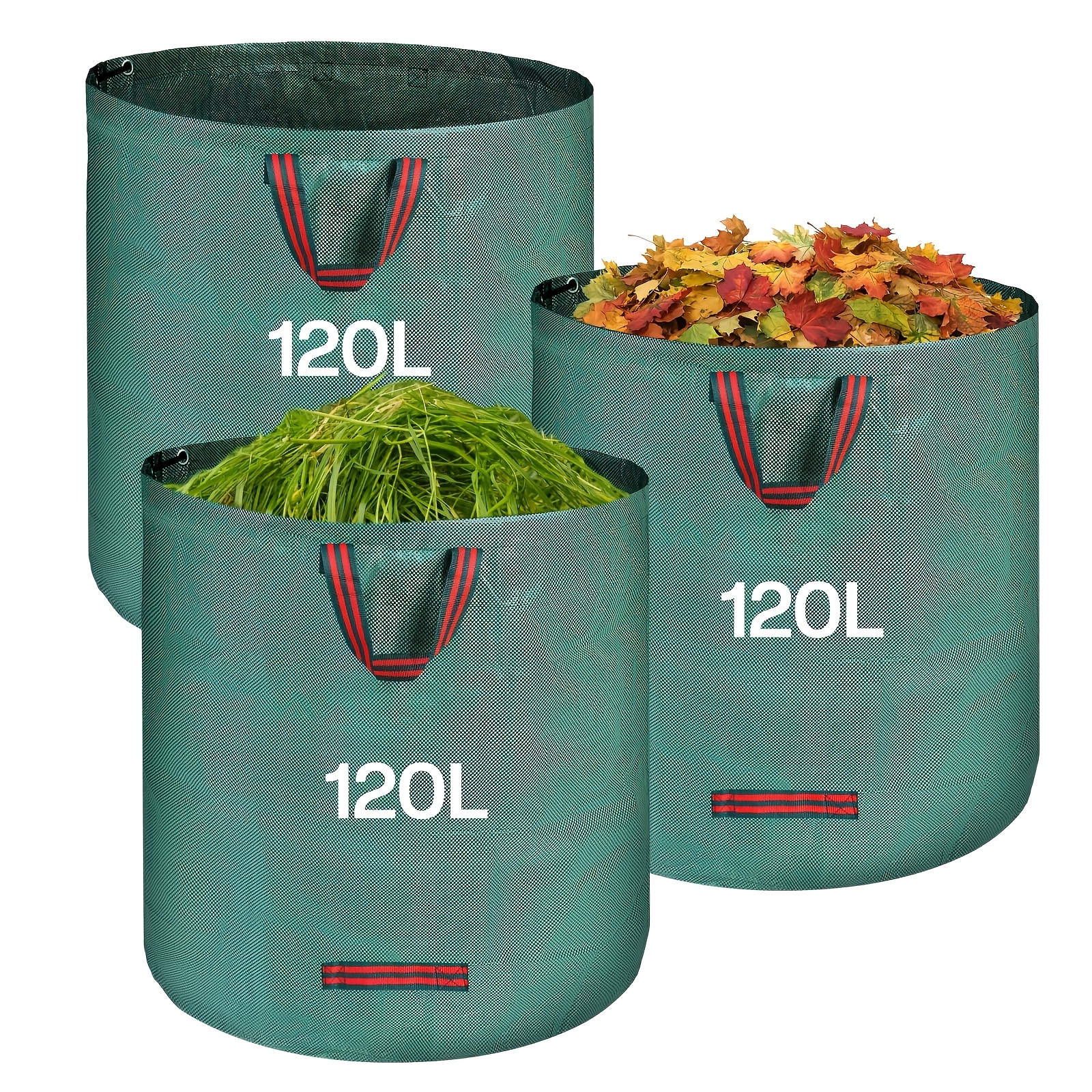 TEMU 3 x 120 Liter Gartenabfallsäcke – mit Griffen, faltbar, wiederverwendbare Grünschnittsäcke – Gartenabfallsäcke zum Sammeln von Laub