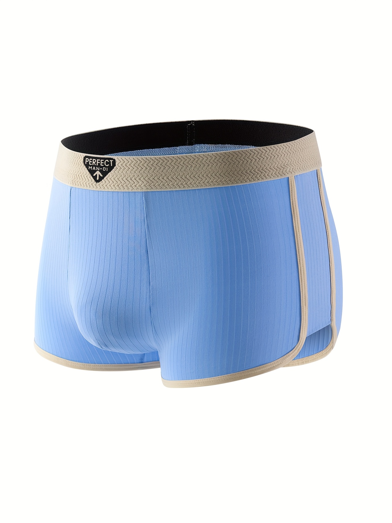 3pcs Men's Boxer Briefs - Breathable Mid-Rise Underwear with Elastic Waistband, Soft Stretch Polyester-Spandex Blend, Non-See-Through Knit Fabric, Solid Colors (Light Blue/Beige/White/Light Khaki) - Machine Washable, Everyday Comfort, Minimalist Design, Durable Construction, High Elasticity