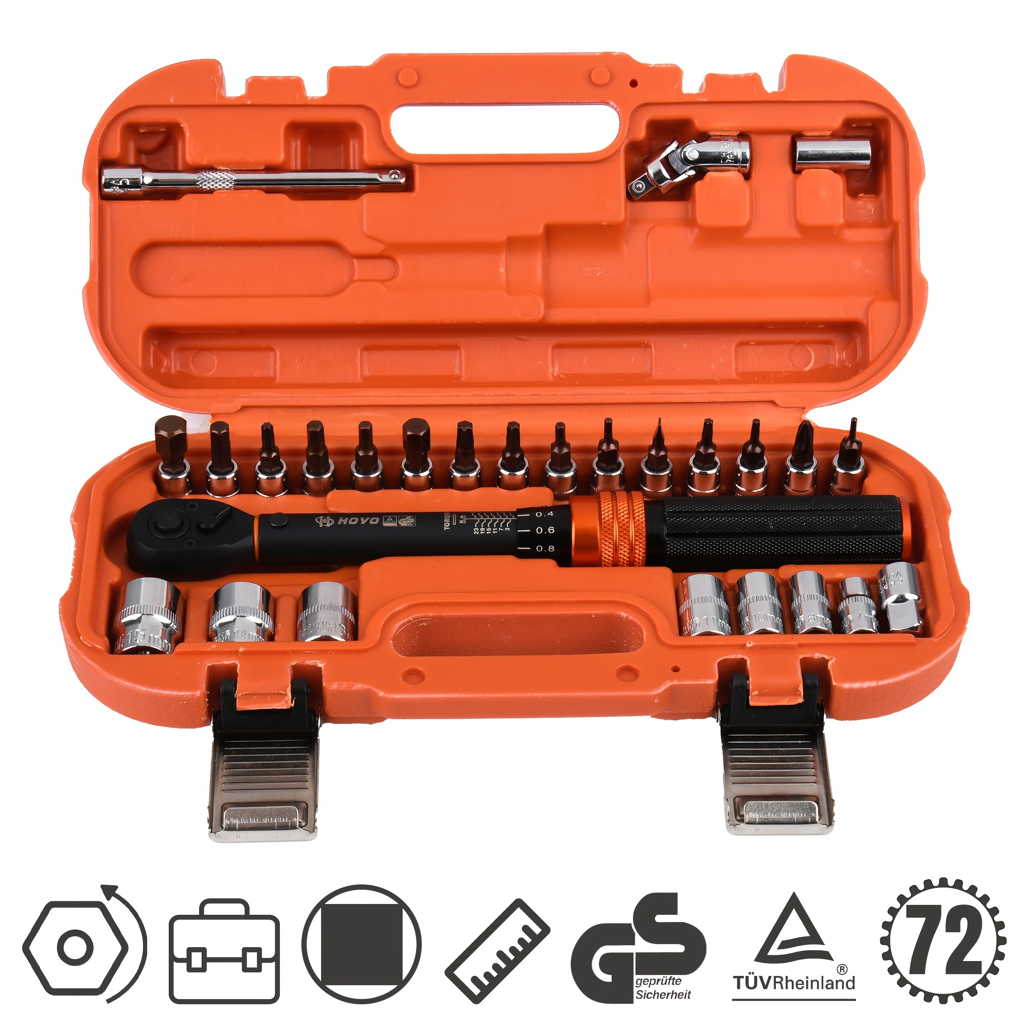 Image of 1/4" Drive Torque Wrench Set 28pcs, 1-25nm, 72-tooth Reversible Ratchet Release, Anti-slip Precision Repair Tool Kit For Bicycle & Motorcycle Wheel Screws With Storage Case